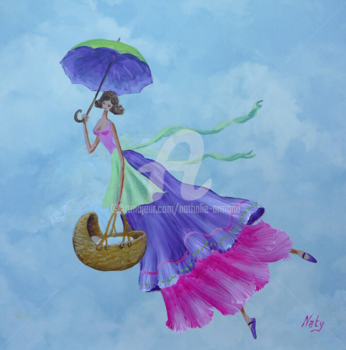 Painting titled "Marie Poppins" by Nathalie Armand, Original Artwork, Oil