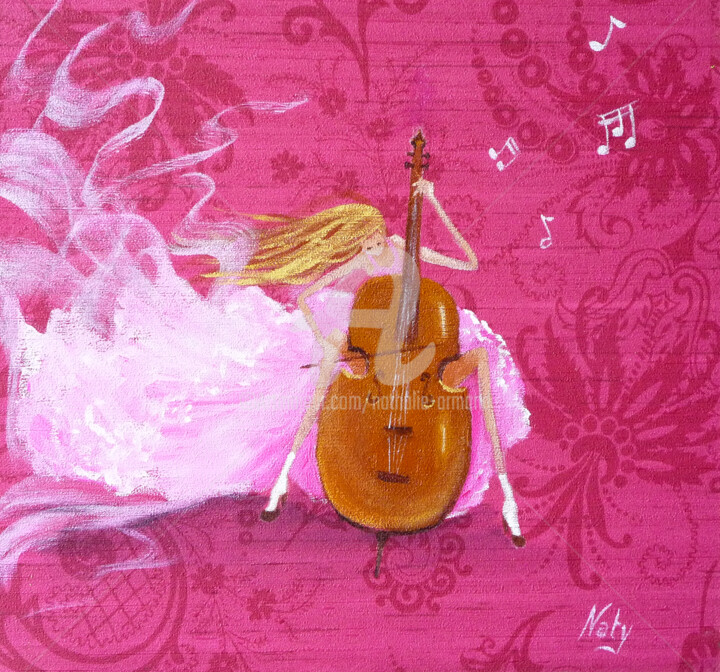 Painting titled "La violoncelliste" by Nathalie Armand, Original Artwork, Oil