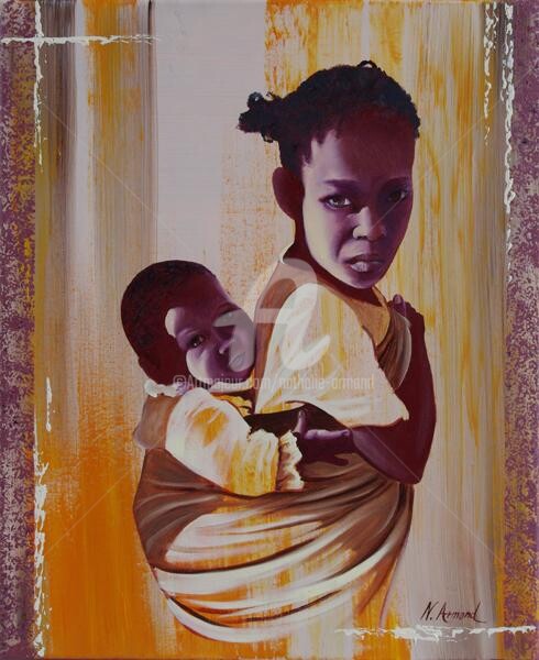 Painting titled "Enfants Malgaches" by Nathalie Armand, Original Artwork, Oil