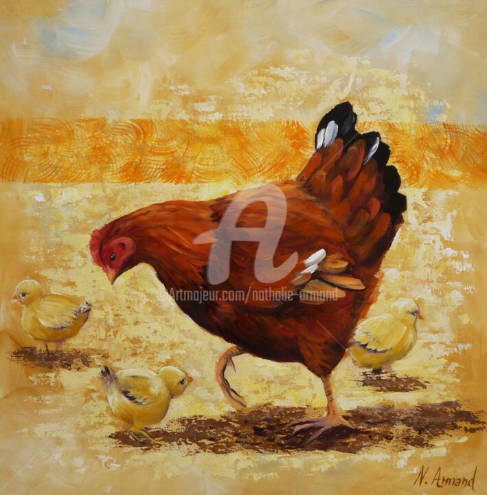 Painting titled "La poule" by Nathalie Armand, Original Artwork, Oil