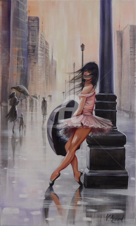 Painting titled "Danseuse urbaine" by Nathalie Armand, Original Artwork, Oil