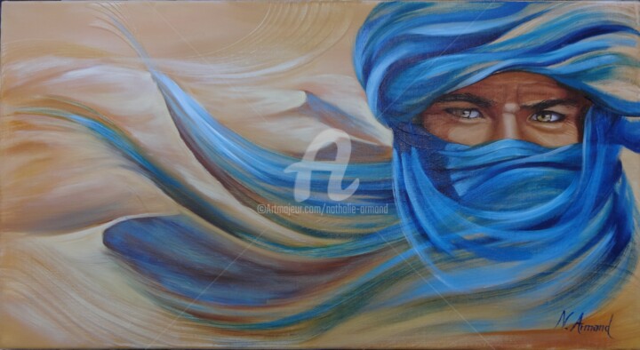 Painting titled "Le touareg" by Nathalie Armand, Original Artwork, Oil