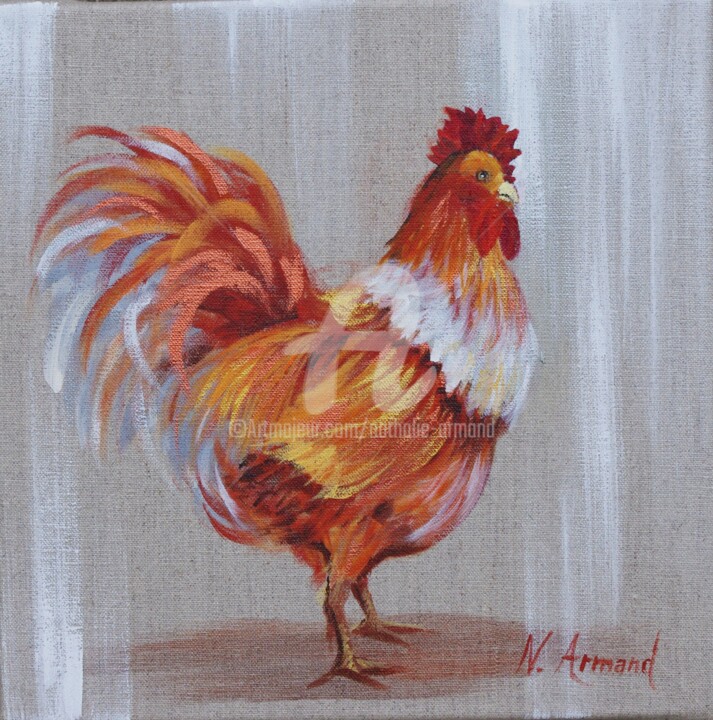 Painting titled "coq roux" by Nathalie Armand, Original Artwork