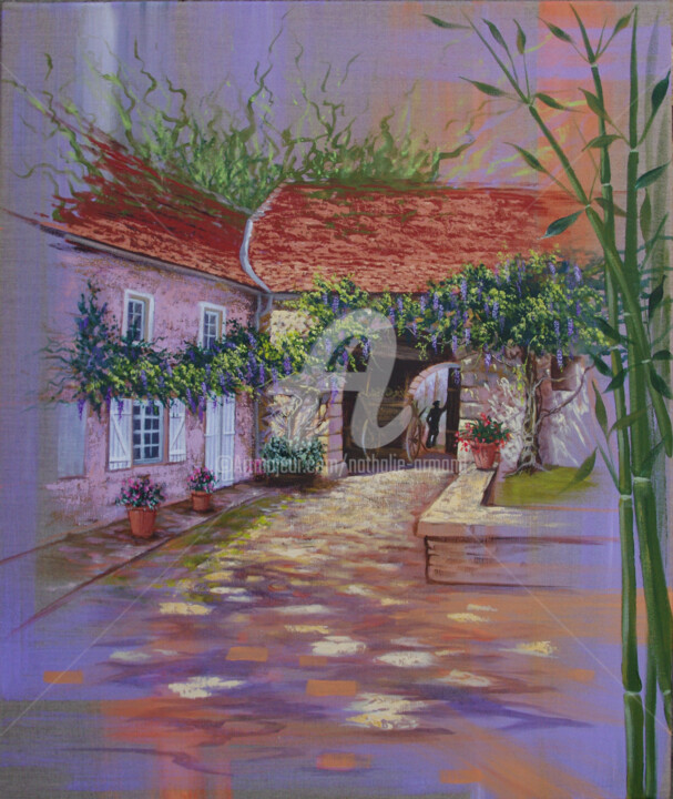 Painting titled "Cours du château de…" by Nathalie Armand, Original Artwork