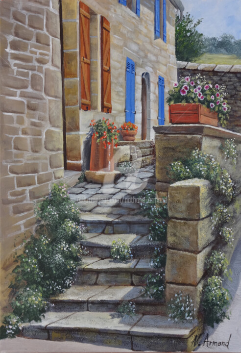 Painting titled "le-vieil-escalier.j…" by Nathalie Armand, Original Artwork, Acrylic