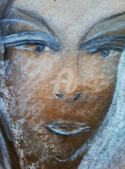 Drawing titled "REINE D'EGYPTE." by Nathalie Bellanger, Original Artwork, Chalk