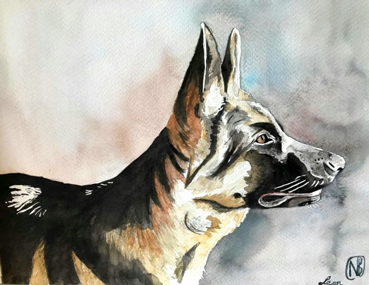 Painting titled "Léon" by Nathalie Bernad, Original Artwork, Watercolor