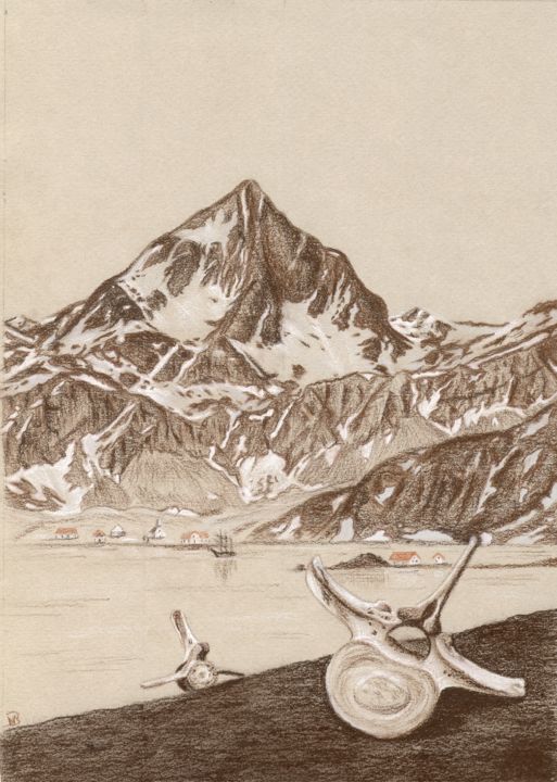 Σχέδιο με τίτλο "Grytviken ou le dra…" από Nathalie Bernard, Αυθεντικά έργα τέχνης, Παστέλ