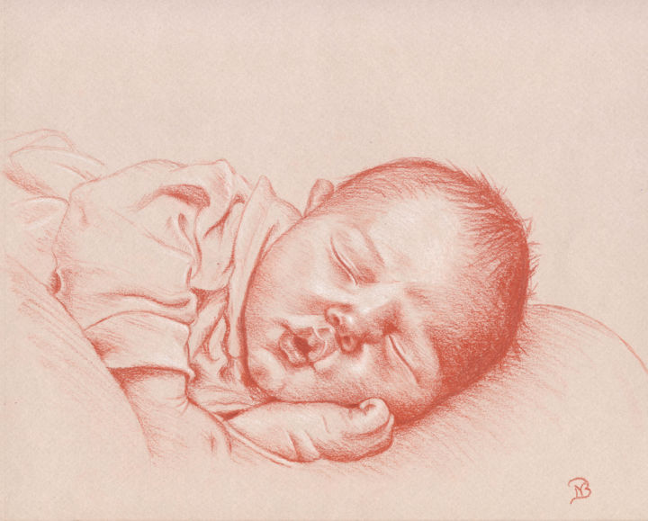 Drawing titled "Ange endormi" by Nathalie Bernard, Original Art, Pastel