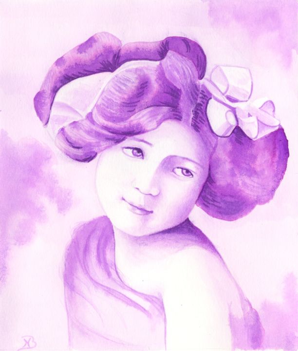 Drawing titled "Miss Violette" by Nathalie Bernard, Original Artwork, Ink