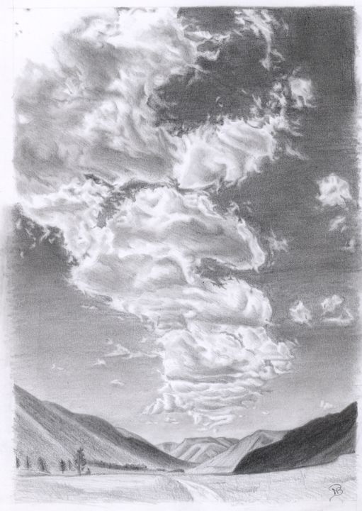 Desenho intitulada "Ciel de Mongolie" por Nathalie Bernard, Obras de arte originais, Grafite