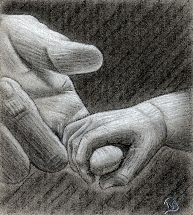 Disegno intitolato "Mains à la façon de…" da Nathalie Bernard, Opera d'arte originale, Carbone