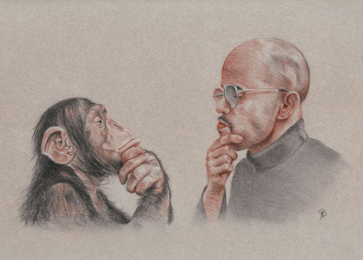 Drawing titled "Réflexion - Les phi…" by Nathalie Bernard, Original Art, Conté Mounted on Glass