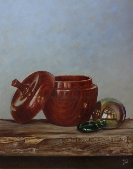 Painting titled "Pomme de bois" by Nathalie Bernard, Original Artwork, Oil