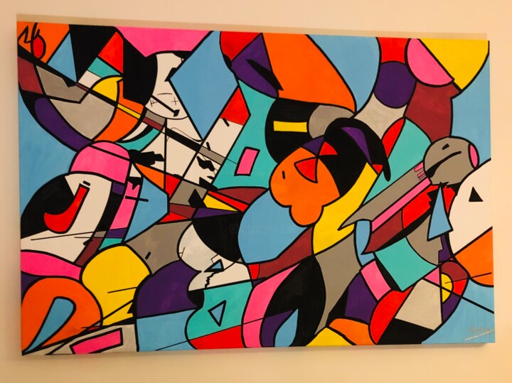 Painting titled "Cubisme Pop Art 1" by Nathalie Chabran (Nathline), Original Artwork, Acrylic