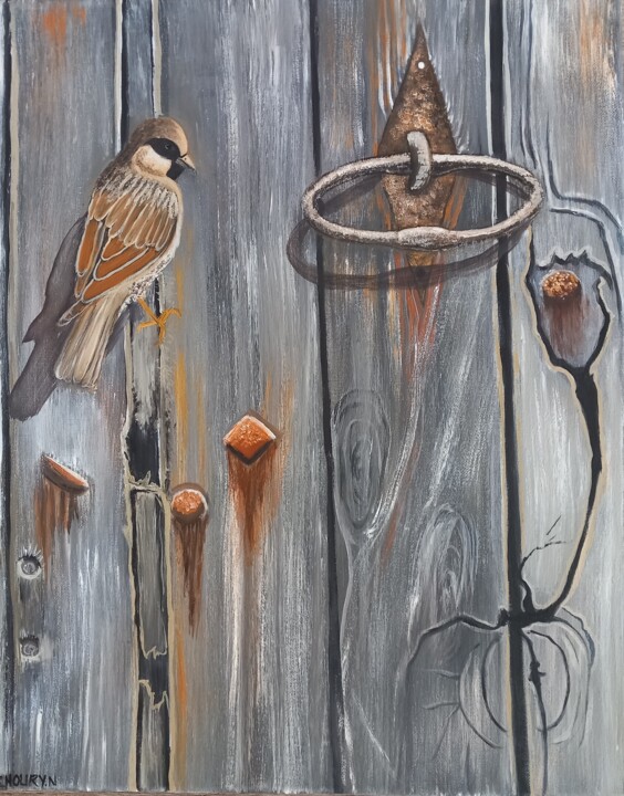 Peinture intitulée "Un oiseau posé sur…" par Nathalie Choury, Œuvre d'art originale, Huile Monté sur Châssis en bois