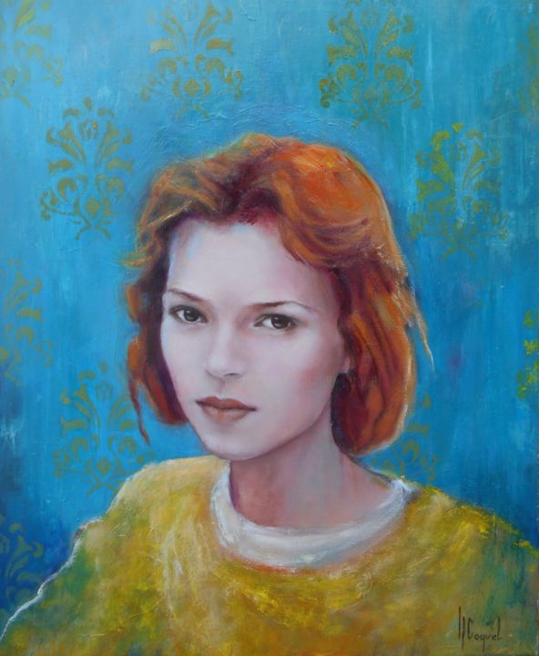 Painting titled ""Miss Moss"" by Nathalie Coquel Duvillier, Original Artwork, Oil