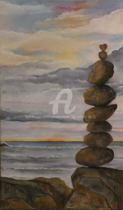 Painting titled "Cairn au Cap Gris N…" by Nathalie Cornet (Les ateliers du 35), Original Artwork, Pastel