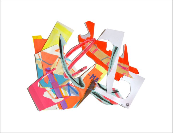 Collages intitulée "Orange 1" par Nathalie Cuvelier Abstraction(S), Œuvre d'art originale, Acrylique Monté sur Aluminium