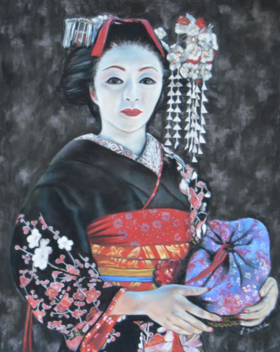 Painting titled "La Geisha I" by Nathalie Durand (Ndpastelart), Original Artwork, Pastel