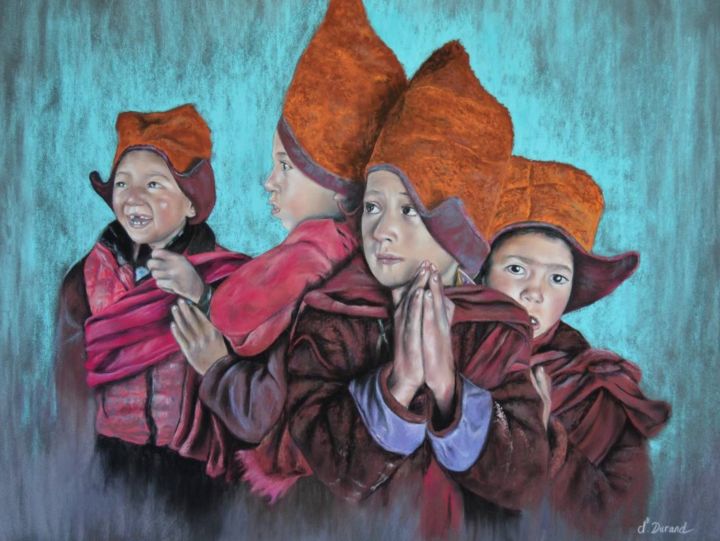 Painting titled "Les Moinillons" by Nathalie Durand (Ndpastelart), Original Artwork, Pastel