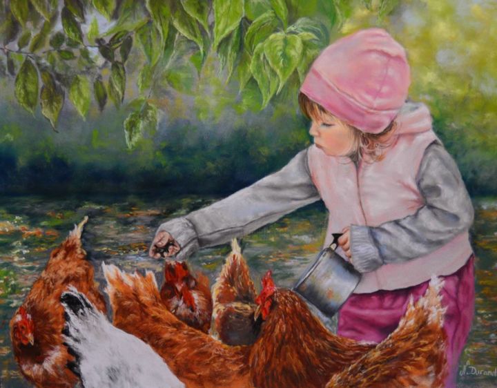 Pintura titulada "Les galines" por Nathalie Durand (Ndpastelart), Obra de arte original, Pastel