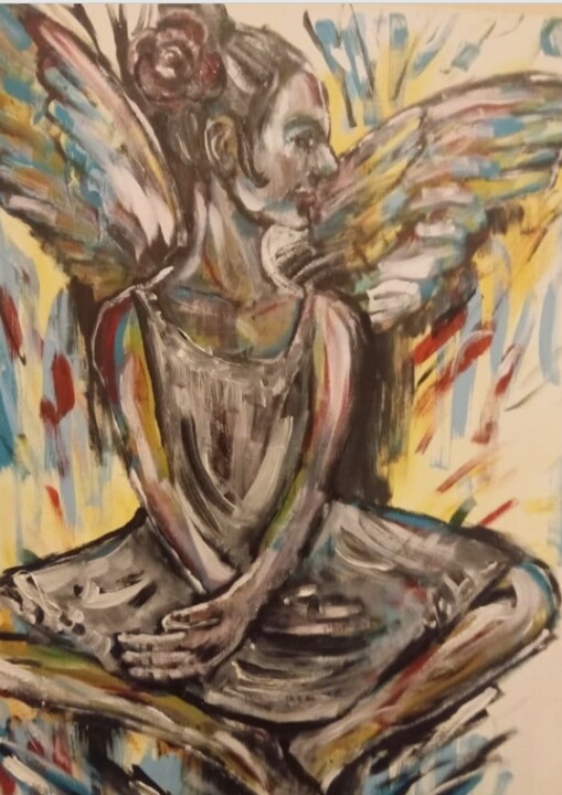 Pintura intitulada "Anjo" por Nathalie Emilienne Moreira Dos Santos, Obras de arte originais, Acrílico