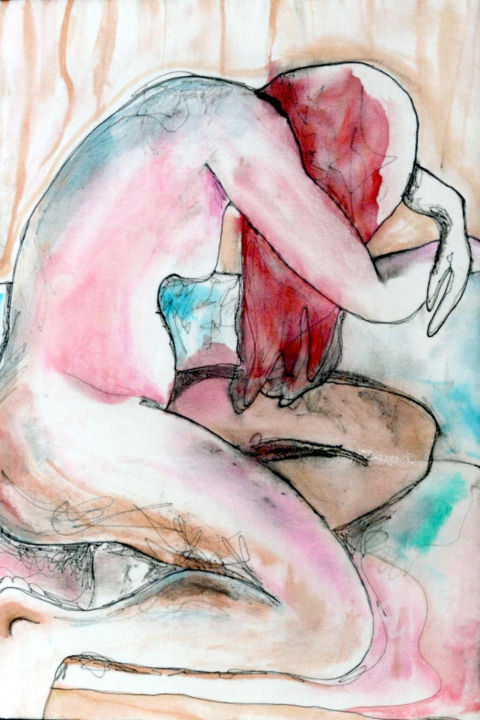 Arte têxtil intitulada "la femme qui pleure" por Nathalie Fuster, Obras de arte originais, Tecido