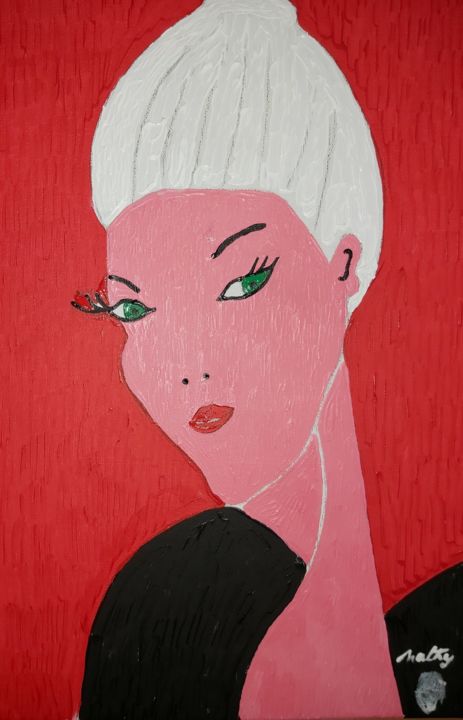 Pintura intitulada "La dame aux cheveux…" por Nathy ... (Nathy), Obras de arte originais, Acrílico
