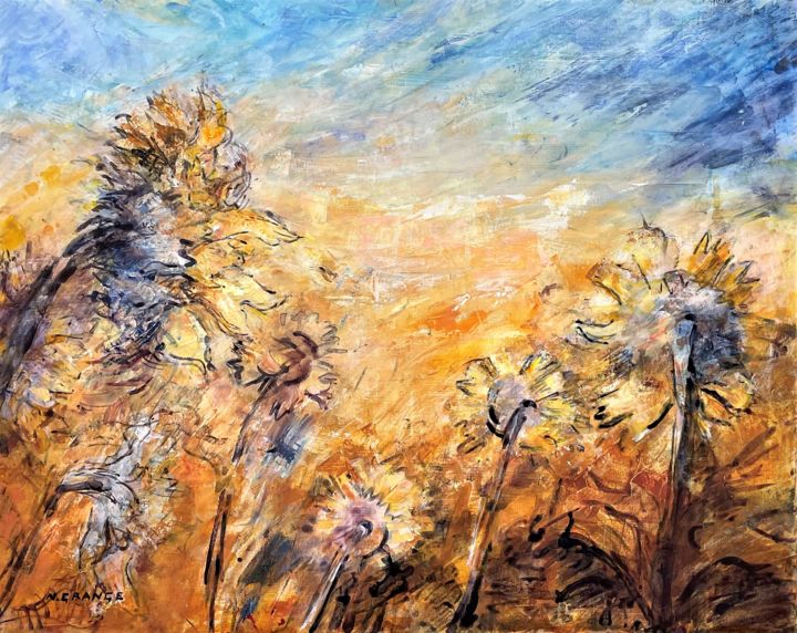 Pintura intitulada "soleil de tournesols" por Nathalie Grange, Obras de arte originais, Acrílico Montado em Armação em madei…