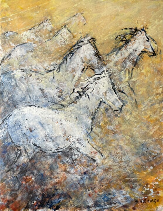 Peinture intitulée "les chevaux 2" par Nathalie Grange, Œuvre d'art originale, Acrylique Monté sur Châssis en bois