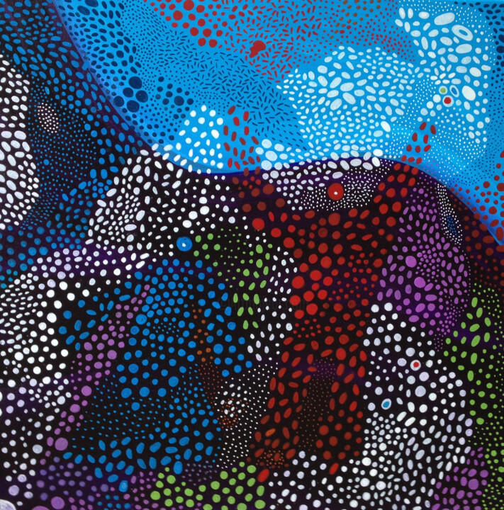 Peinture intitulée "Dotted River" par Nathalie Gribinski, Œuvre d'art originale, Acrylique
