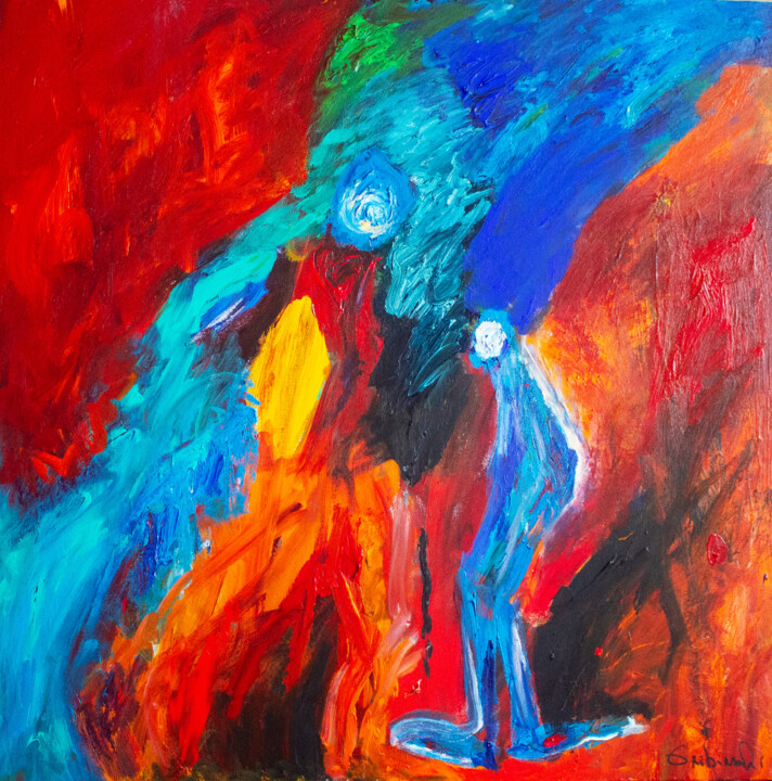 Painting titled "Father and Son" by Nathalie Gribinski, Original Artwork, Acrylic Mounted on Wood Stretcher frame