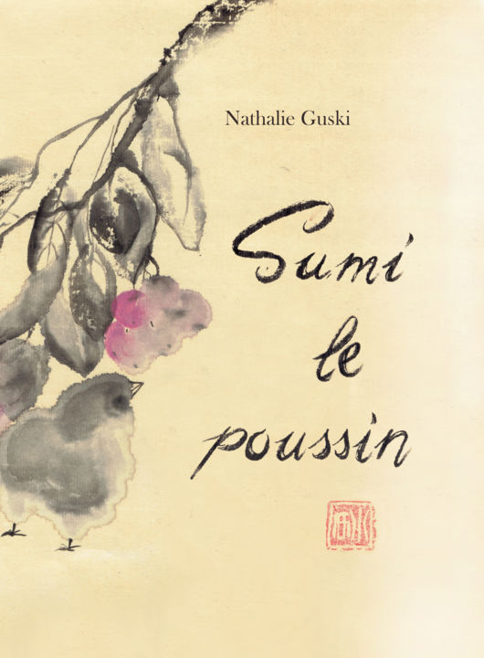 Painting titled "Sumi le poussin" by Nathalie Guski, Original Artwork, Ink