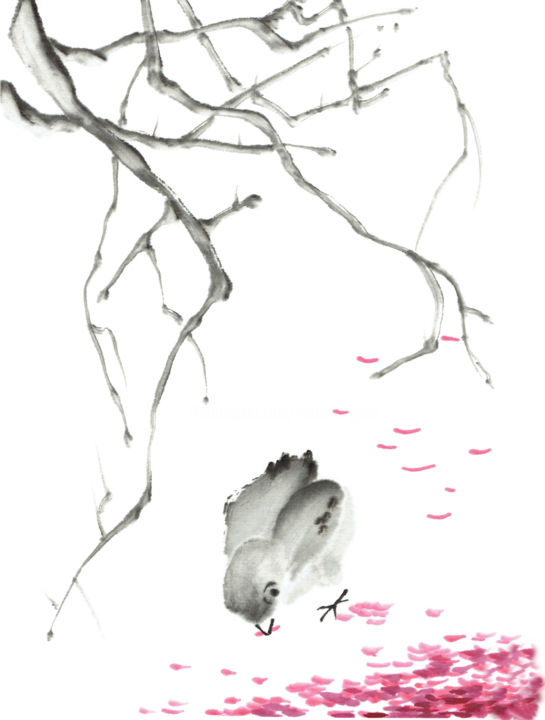 Peinture intitulée "Cerisiers du Japon" par Nathalie Guski, Œuvre d'art originale, Encre