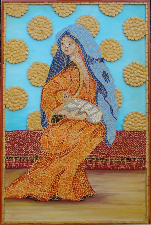 Sculpture titled "Marie" by Nathalie Jarrige, Original Artwork, Mosaic
