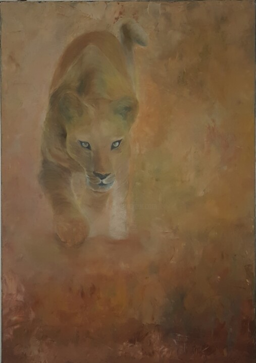 Painting titled "Sauvage" by Nathalie Kill, Original Artwork, Oil Mounted on Wood Stretcher frame