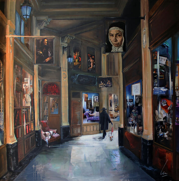 Painting titled "A une passante" by Nathalie Lemaitre, Original Artwork, Oil