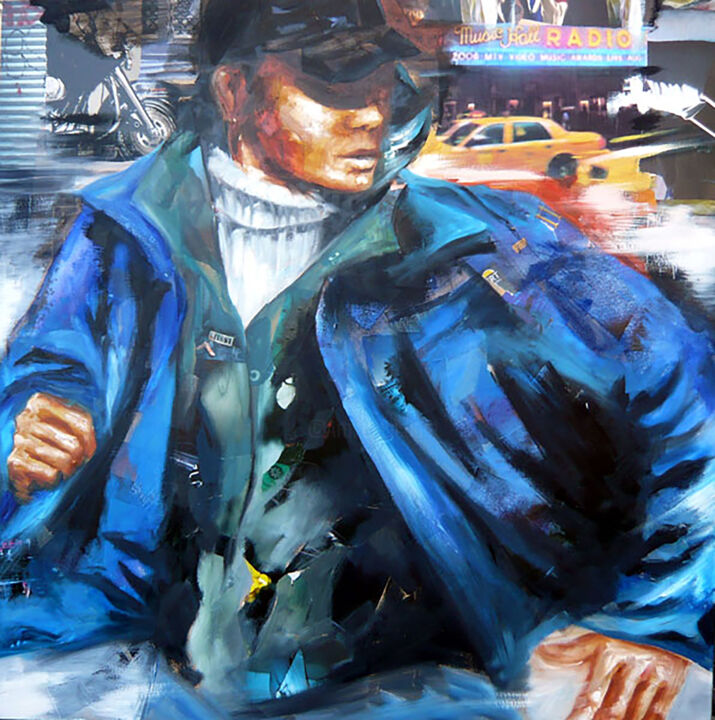 Painting titled "Starting man" by Nathalie Lemaitre, Original Artwork, Oil Mounted on Wood Stretcher frame