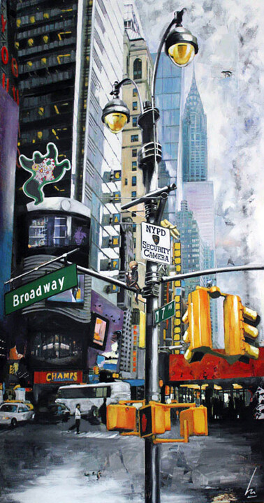 Painting titled "Dancing city" by Nathalie Lemaitre, Original Artwork, Oil Mounted on Wood Stretcher frame