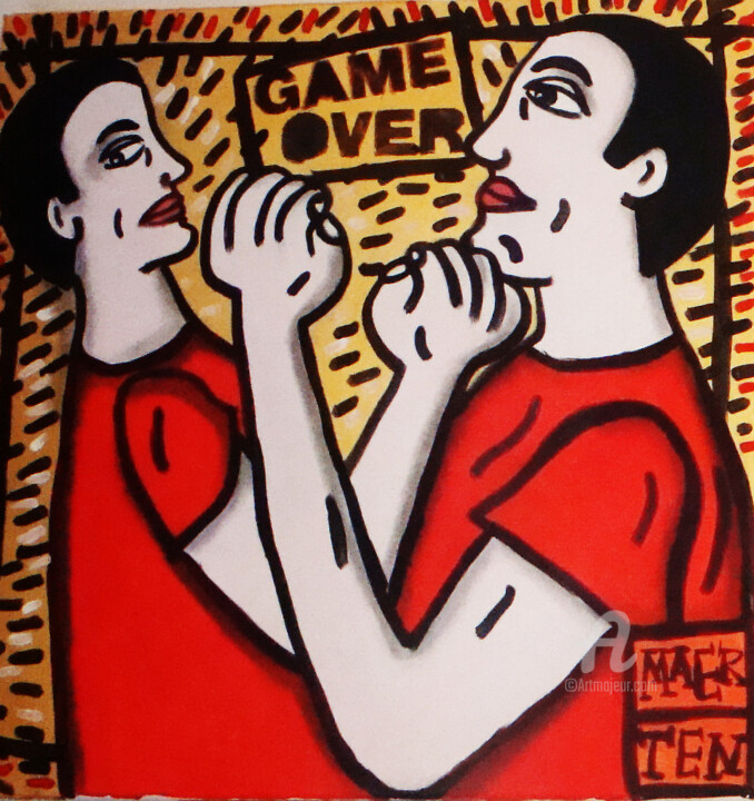 「Game over」というタイトルの絵画 Nathalie Maerten (MAERTEN)によって, オリジナルのアートワーク, アクリル ウッドストレッチャーフレームにマウント