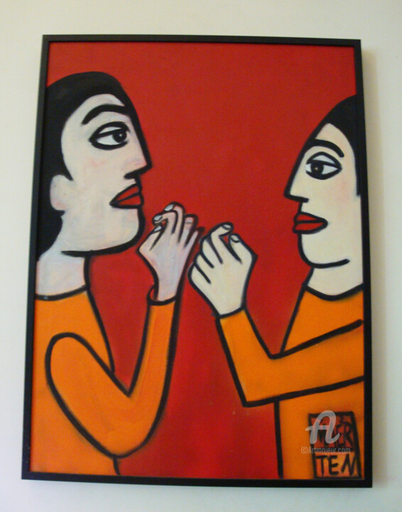 Painting titled "discussion" by Nathalie Maerten (MAERTEN), Original Artwork, Oil