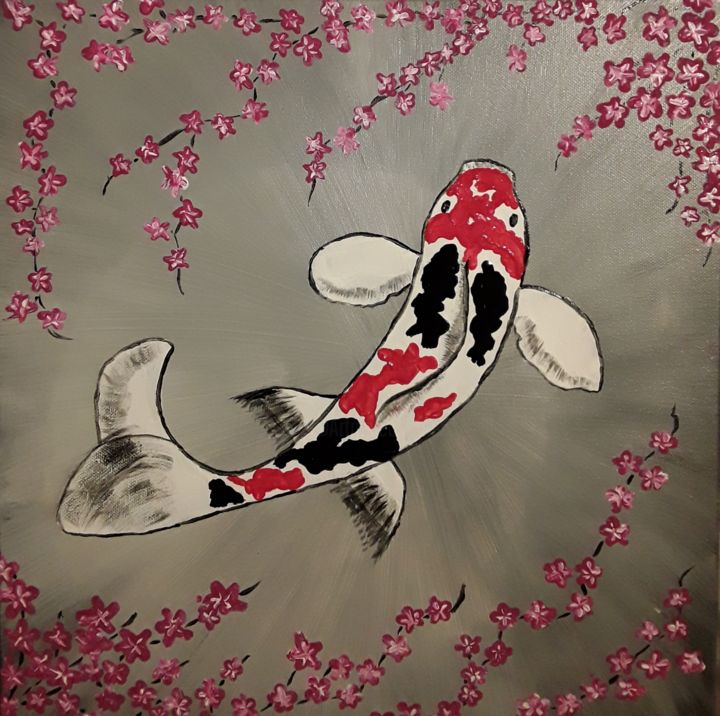 Koi Et Cerisier 2 Painting By Nathalie Mansard Artmajeur