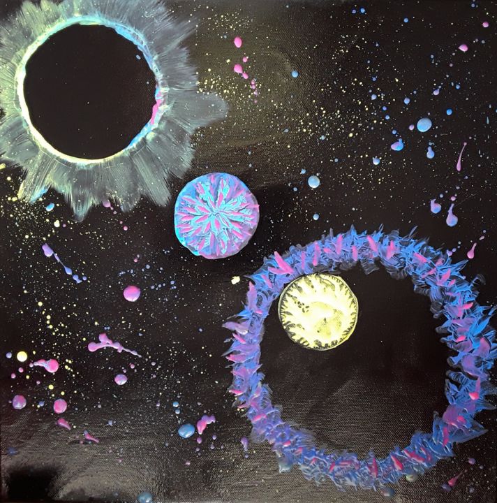 Painting titled "Les 3 planètes" by Nathalie Mansard, Original Artwork, Acrylic