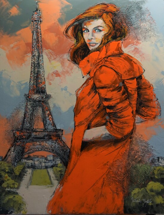 Painting titled "La parisienne" by Nathalie Montel, Original Artwork, Acrylic Mounted on Wood Stretcher frame