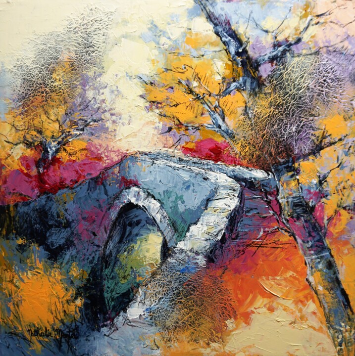 제목이 "le petit pont"인 미술작품 Nathalie Montel로, 원작, 아크릴 나무 들것 프레임에 장착됨