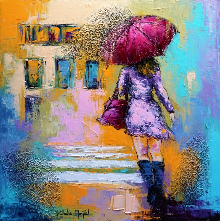 Pintura titulada "le parapluie frambo…" por Nathalie Montel, Obra de arte original, Acrílico Montado en Bastidor de camilla…
