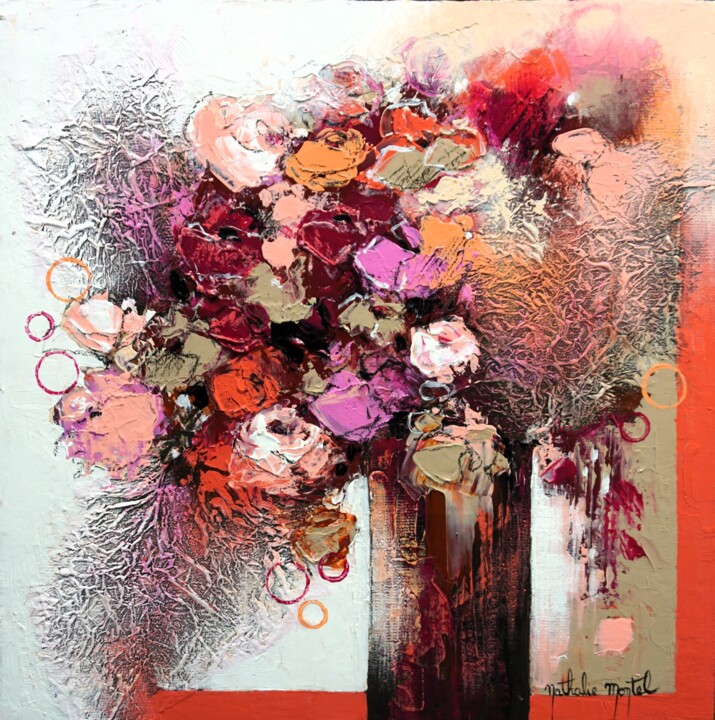 Картина под названием "Tendre bouquet" - Nathalie Montel, Подлинное произведение искусства, Акрил Установлен на Деревянная р…