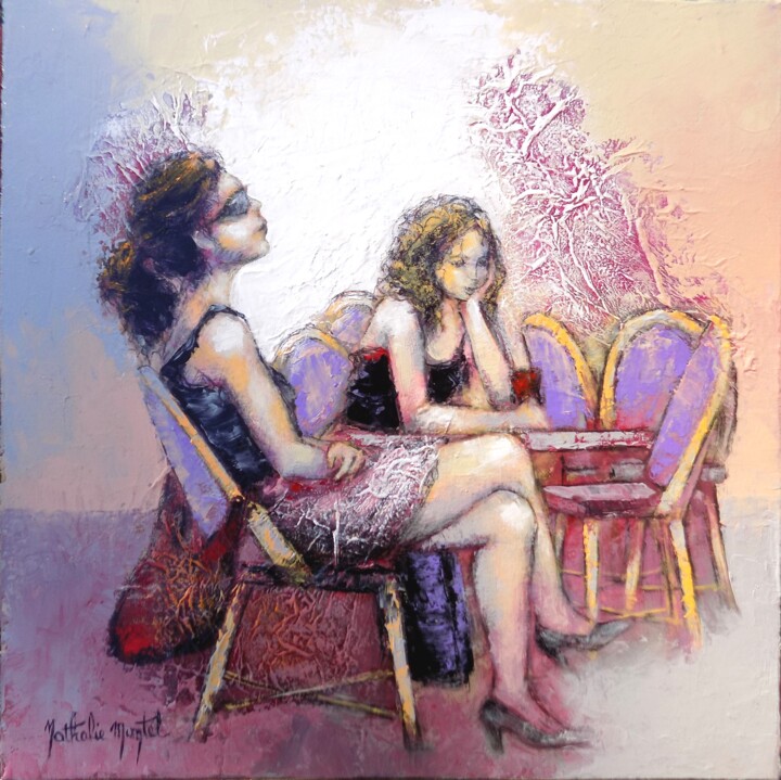 Painting titled "A la terrasse.Natha…" by Nathalie Montel, Original Artwork, Other