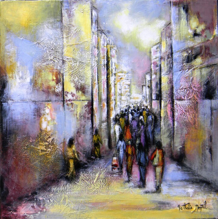 Pintura intitulada "Dans la rue.Nathali…" por Nathalie Montel, Obras de arte originais, Outro